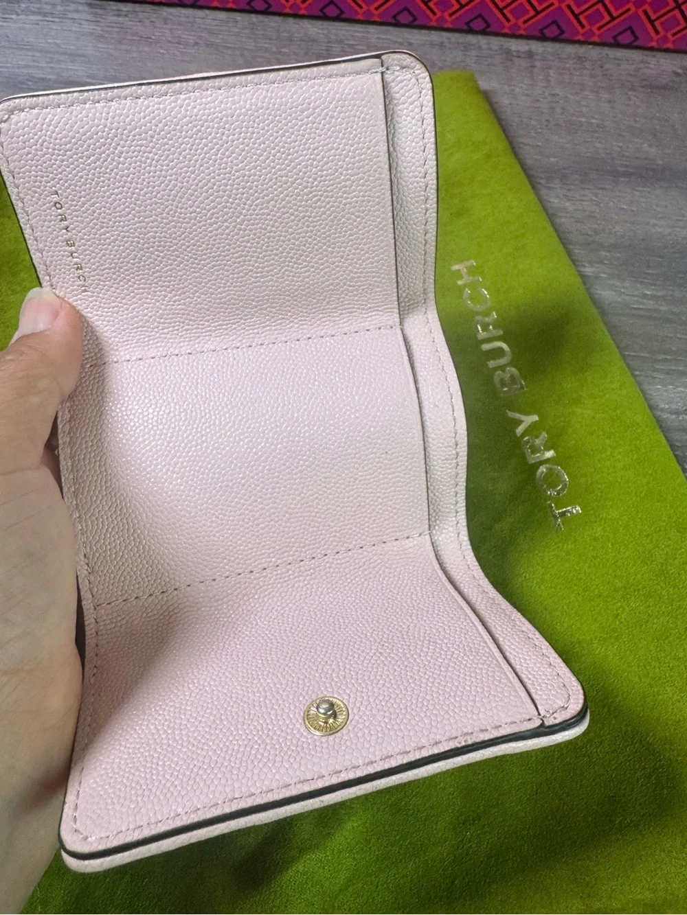 Tory Burch Blush Soft Polished Pebbled Grain Leather Fleming Wallet $198